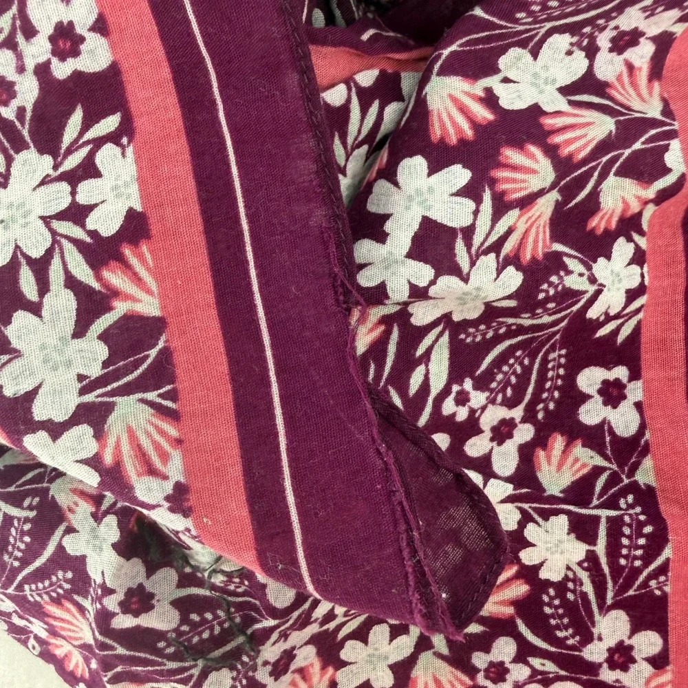 Vintage Burgundy Floral‎ Cotton Bandanna Scarf Wildflower Print RN52469